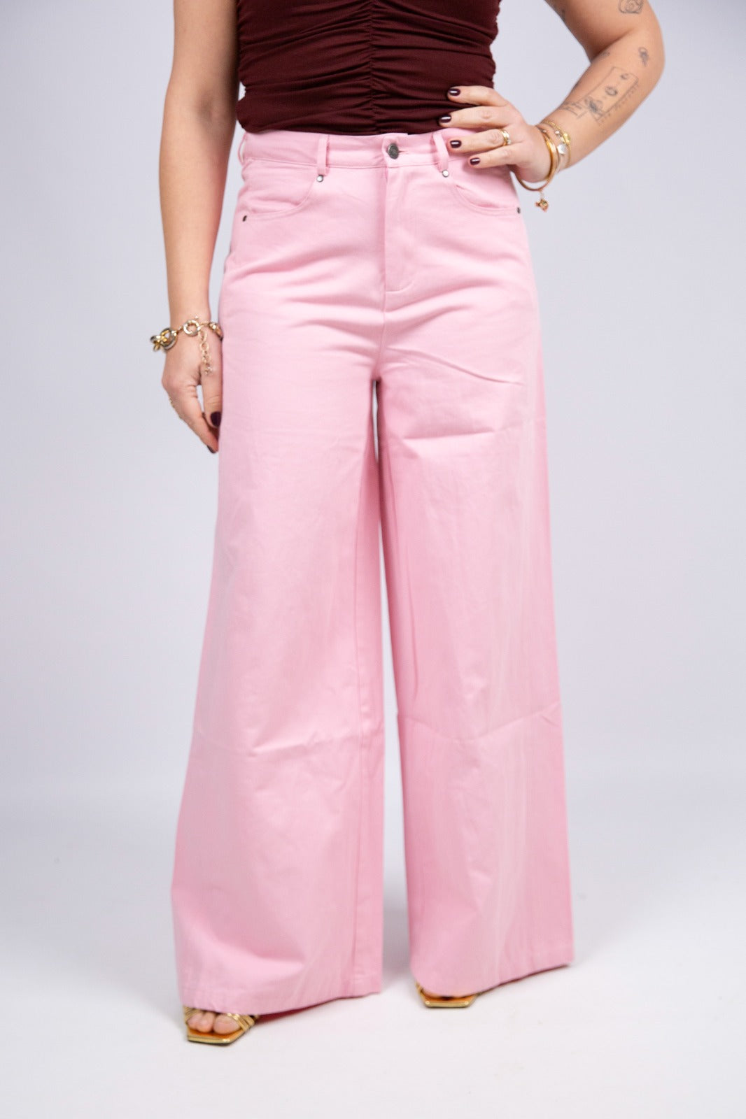 Compania fantastica pantalone palazzo rosa in cotone