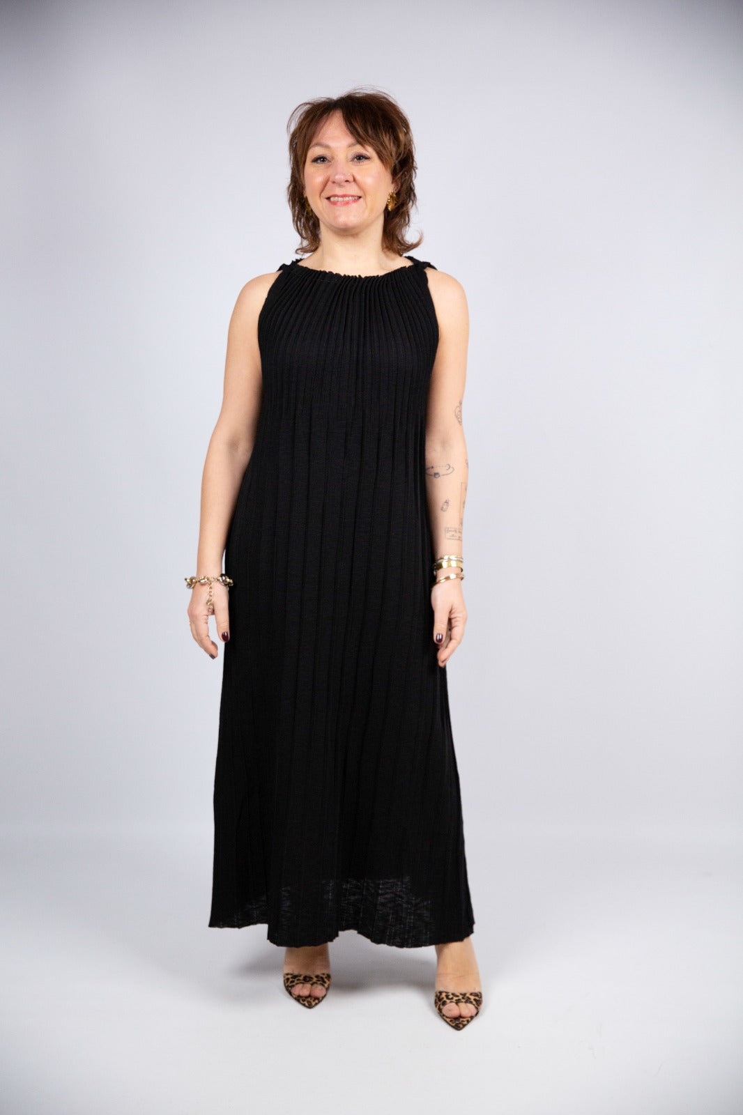 Compania fantastica abito plissé nero lungo