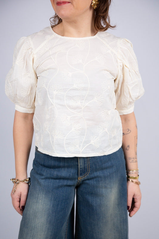 Wild pony blusa panna ricami fiorati