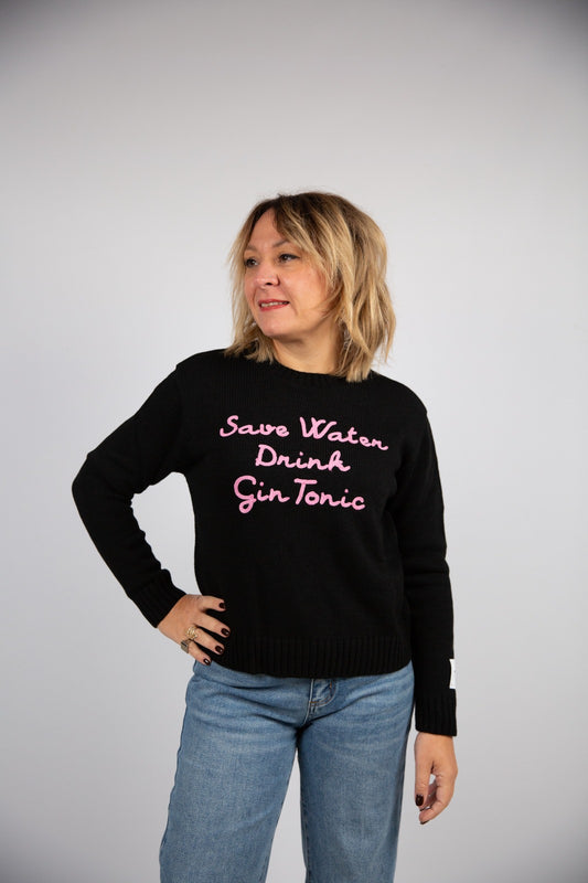 Superculture clothing maglia nera con scritta save water drink gin tonic