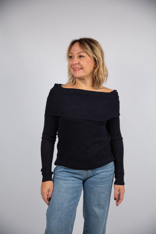 Wild pony  Maglia bardot in blu lurex