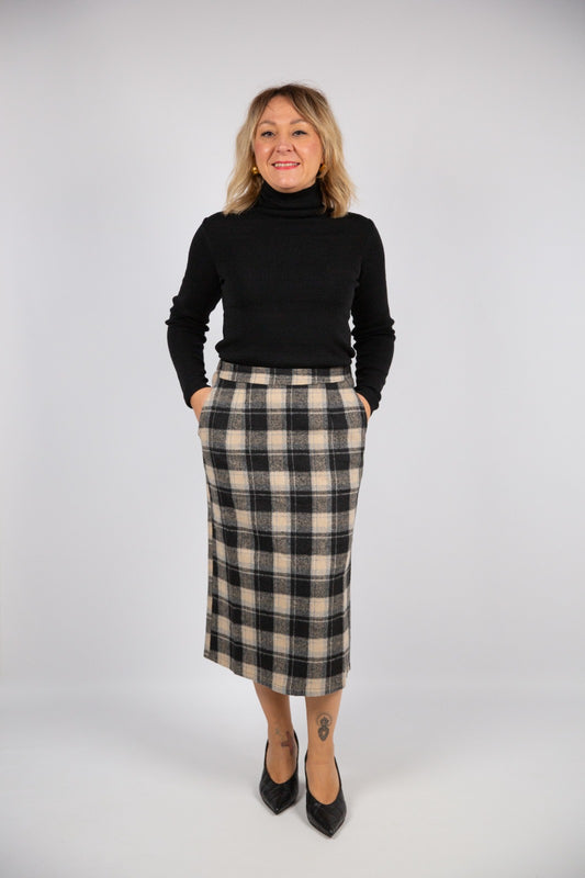 Compania fantastica Gonna check panna nera e azzurra