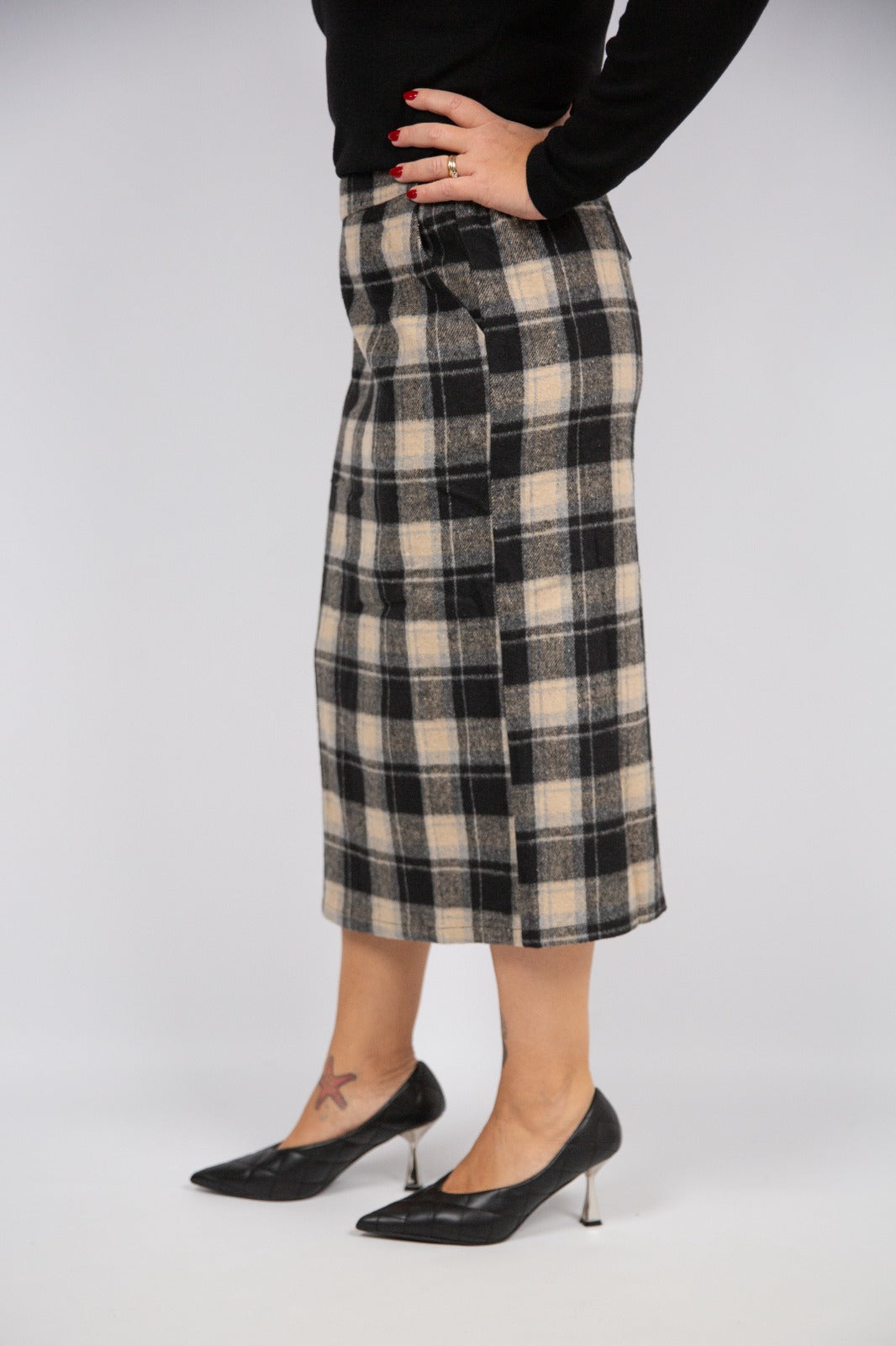 Compania fantastica Gonna check panna nera e azzurra