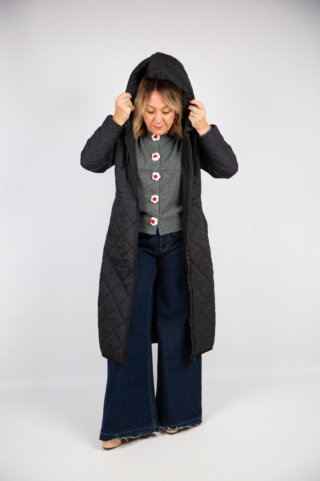 Compania fantastica Trampuntino Nero lungo con cappuccio