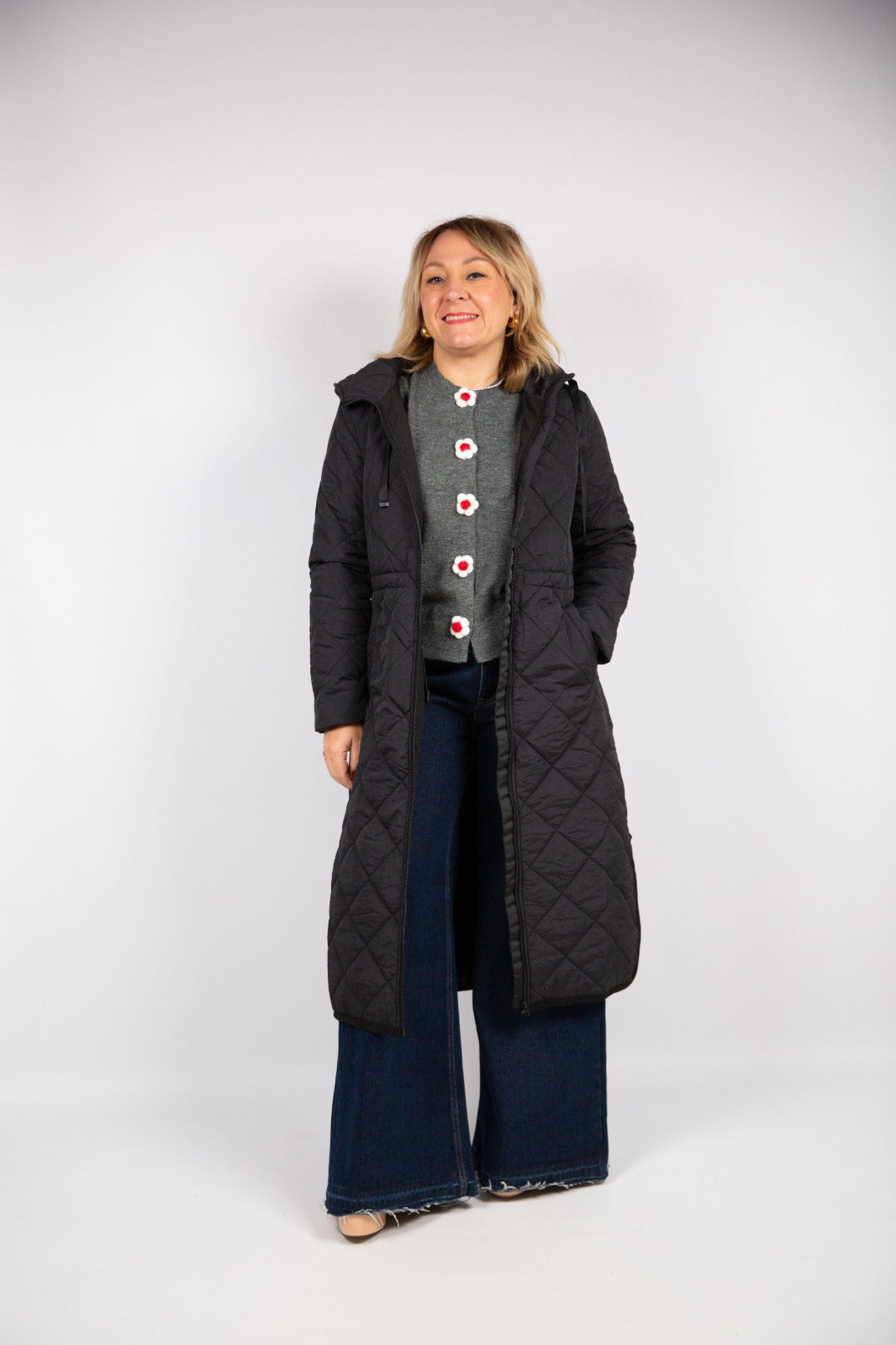 Compania fantastica Trampuntino Nero lungo con cappuccio