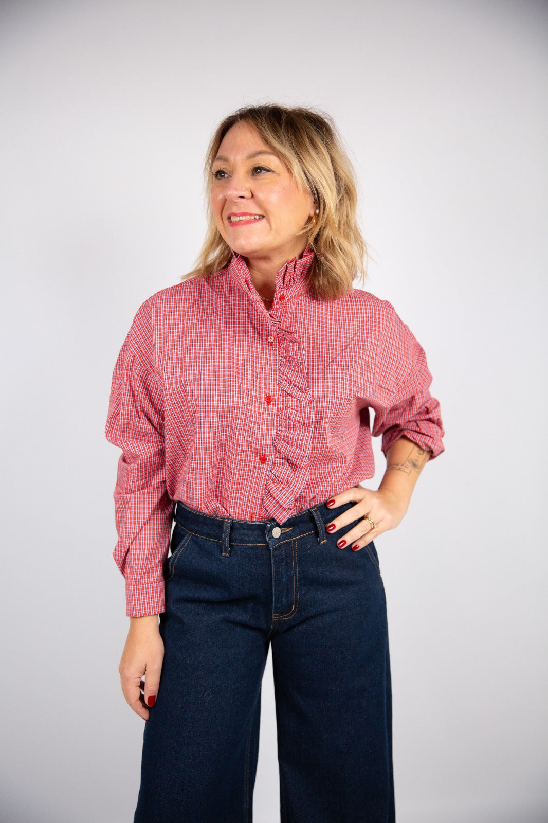 Compania fantastica camicia a quadretti con rouches