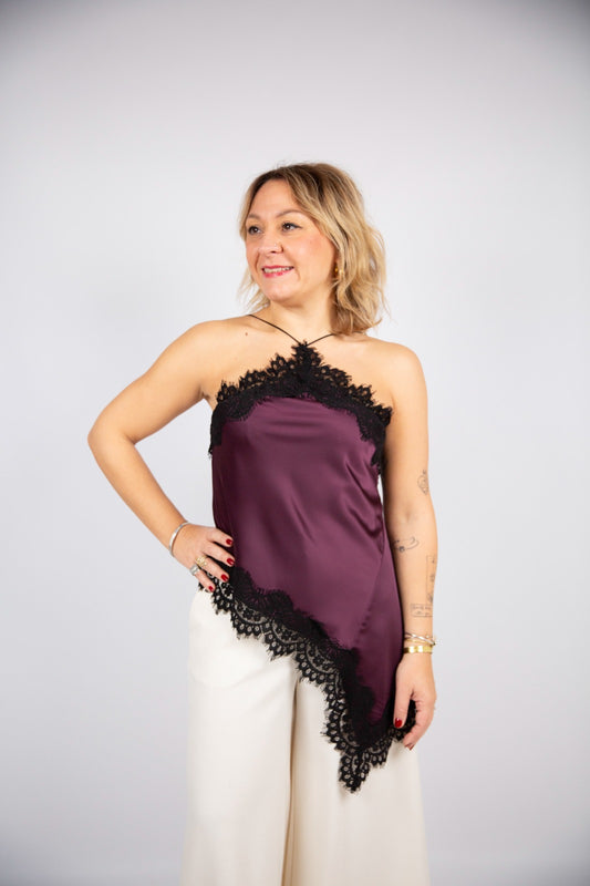 Motel diffusione moda top asimmetrico con pizzo