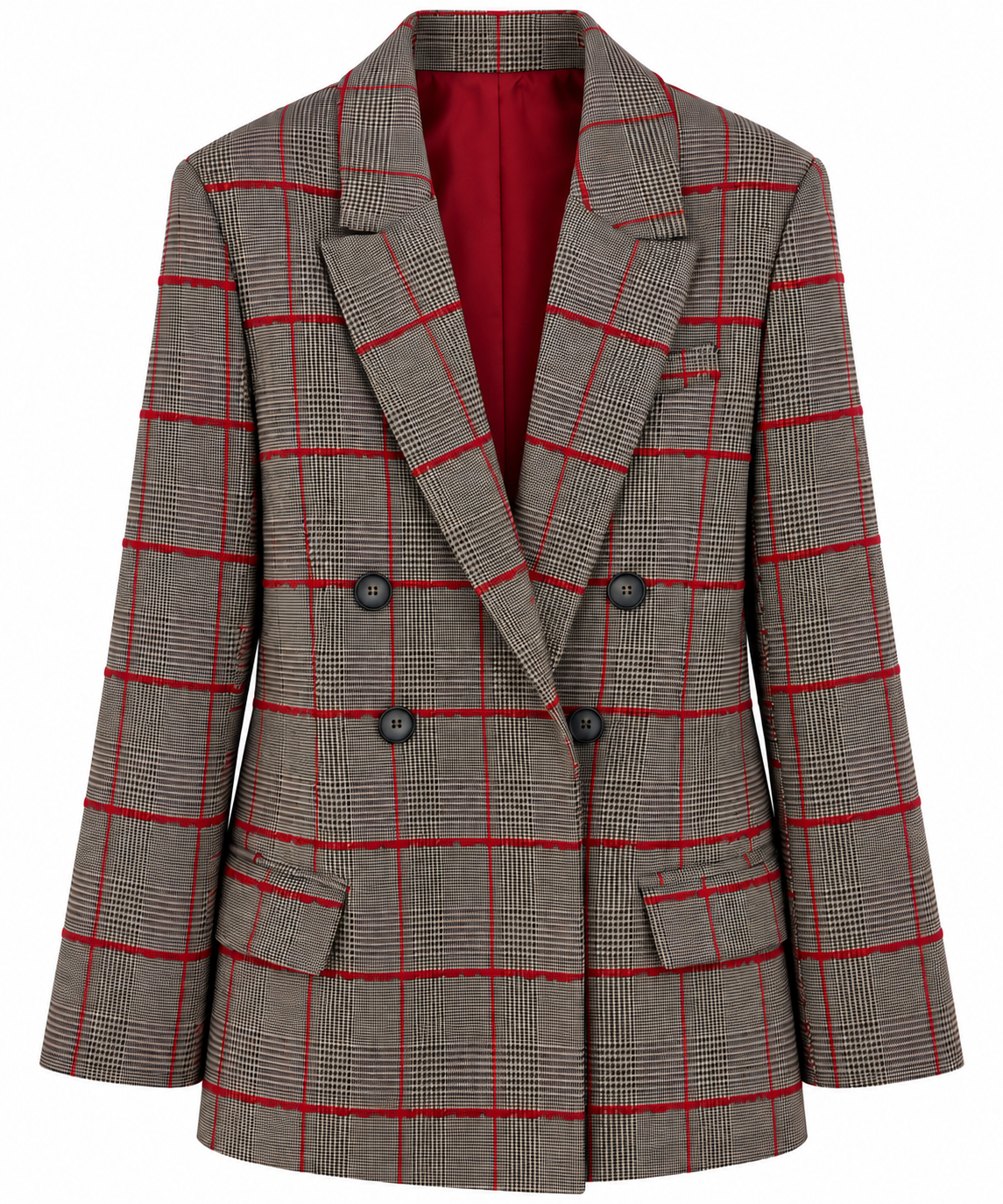 Motel diffusione moda giacca doppietto check rosso con guanti al gomito in ecopelle rossa