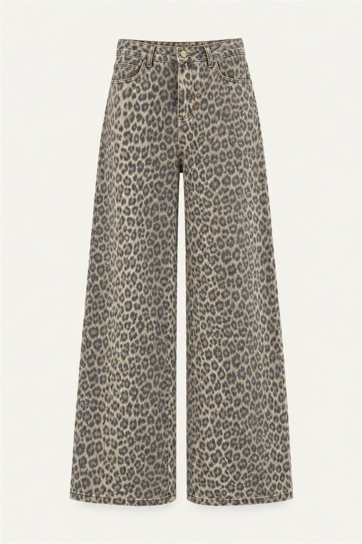 Pantalone palazzo animalier, vista frontale su sfondo neutro