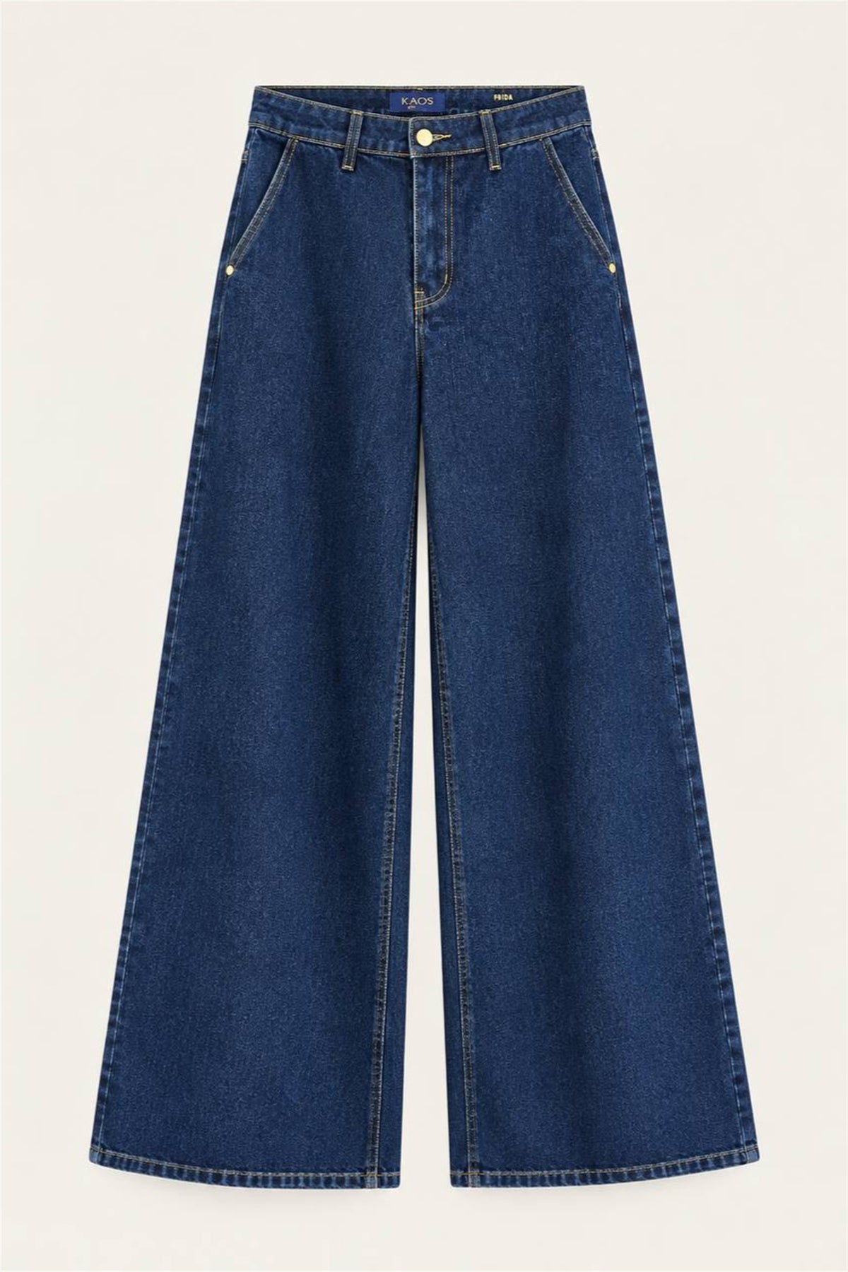 Jeans Kaos Frida blu scuro a palazzo, vista frontale su sfondo neutro