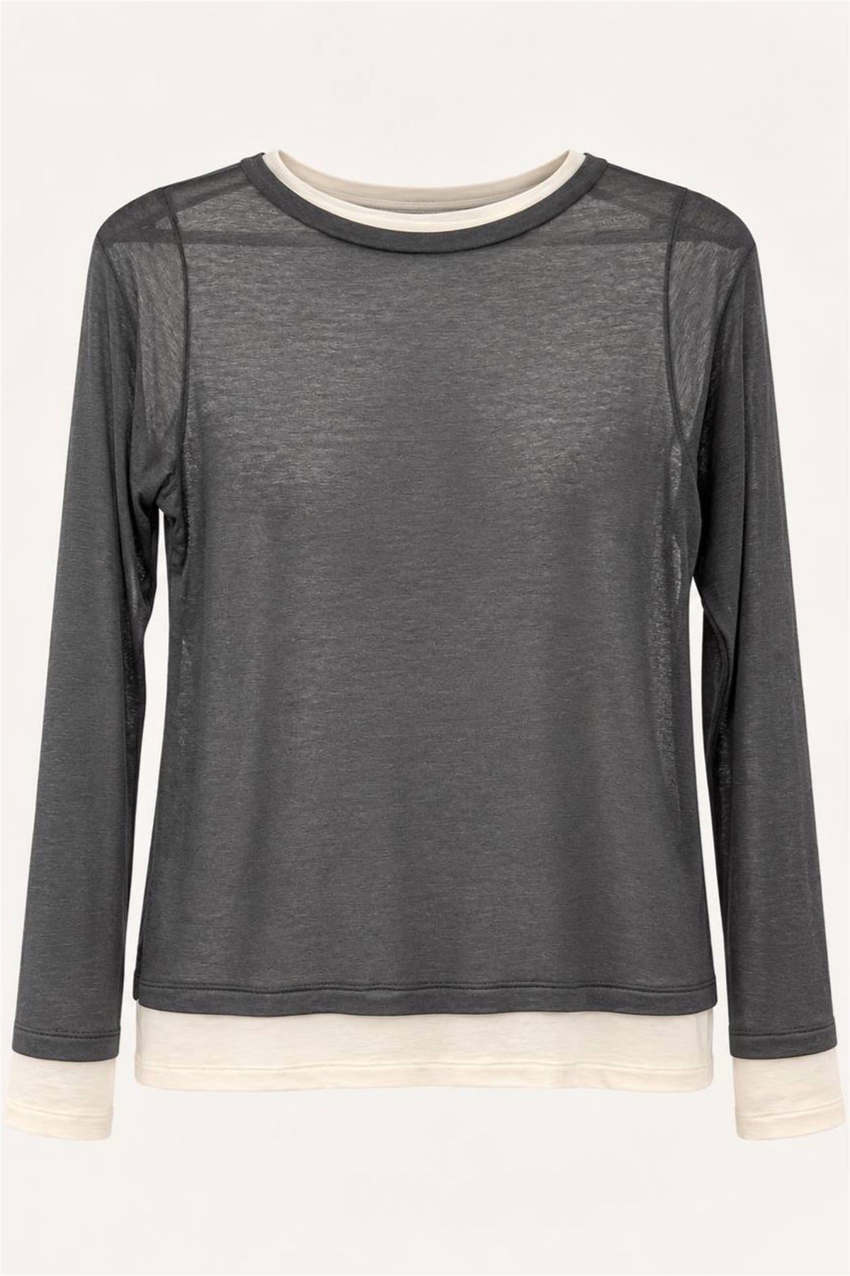 Maglia grigio antracite con bordini bianchi, vista frontale